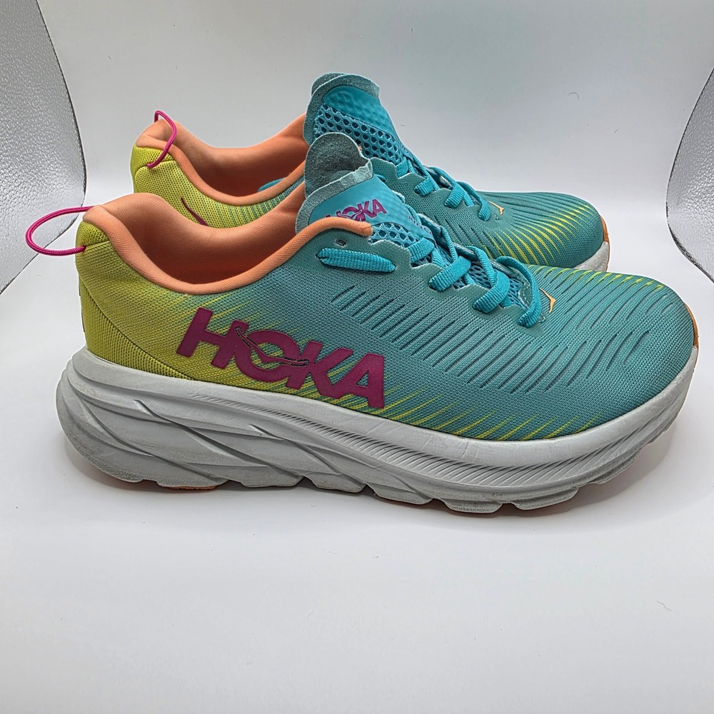 Hoka One One Rincon 3 Teal Lime Orange Running Shoes | Womens 6